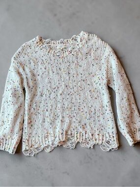 Miracle Cream Speckled Distressed Knit Sweater